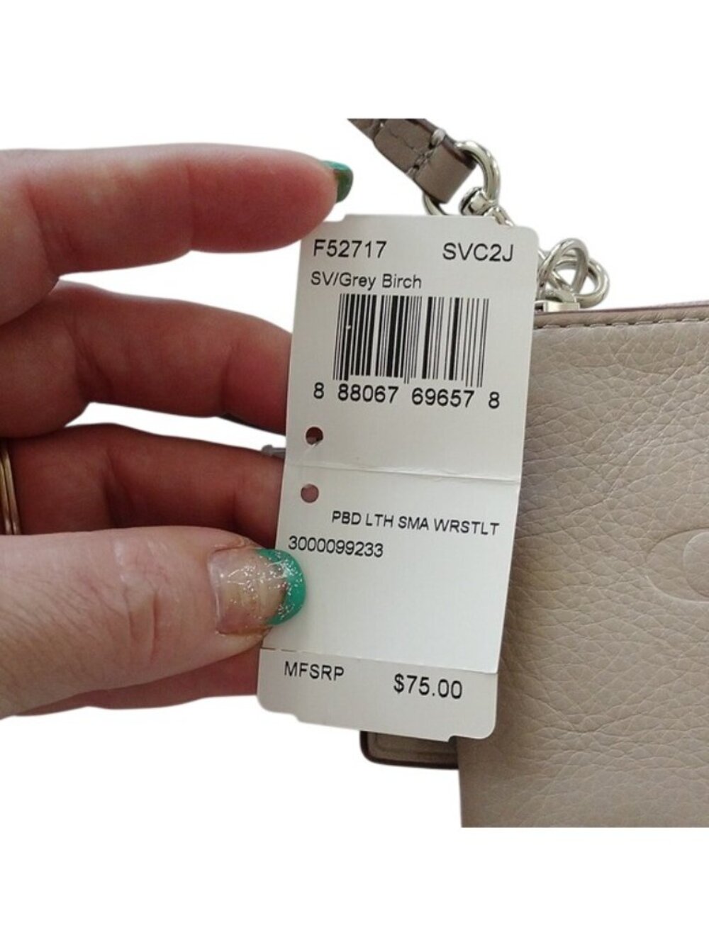 Coach Pebble Leather Small Wristlet, F52717 in SV/ Grey Birch - Picture 4 of 6